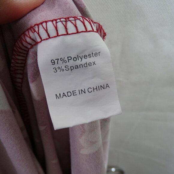 Floral Red Midi Dress With Elastic Waist Women Size L Short Sleeve Pocket FLAW - Picture 7 of 12